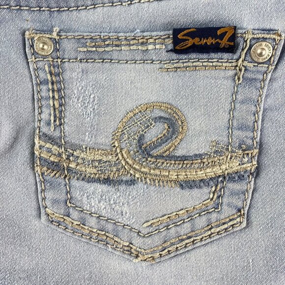Seven7 Jean Shorts Womems 4 Distressed Blue 28x5.5 Stretch Demin Low Rise - Picture 12 of 16